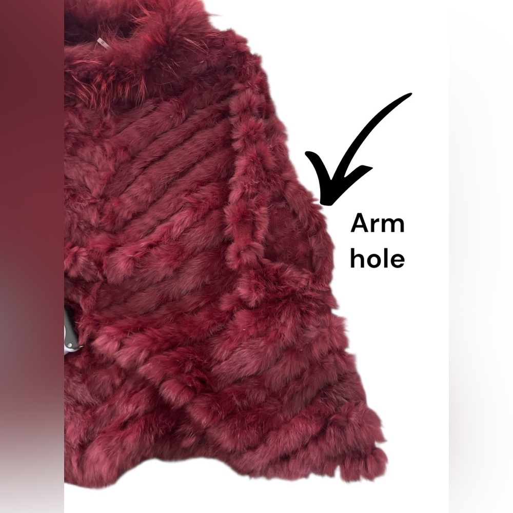 LN Dolce Cabo maroon fur cape shawl capelet one size S M L XL rabbit raccoon - Picture 5 of 7